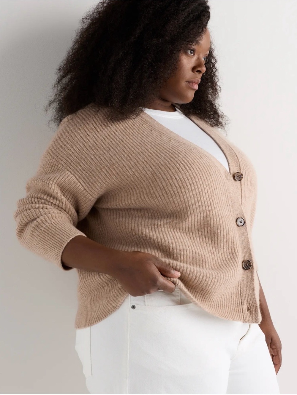 Quince Mongolian Cashmere Fisherman Boxy Cropped Cardigan Beige Size XS